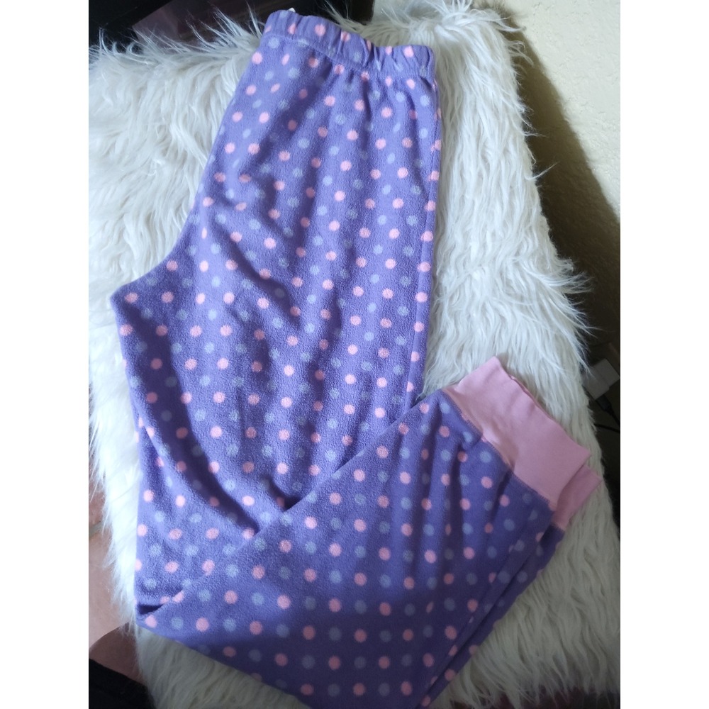 Faded Glory Girls Purple Polka Dot Fleece Pajama Pants Sleepwear Size S 4-6